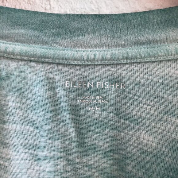 EILEEN FISHER Pigment-Dyed Organic Cotton V-Neck Tee in Aqua Size Medium - Picture 6 of 9